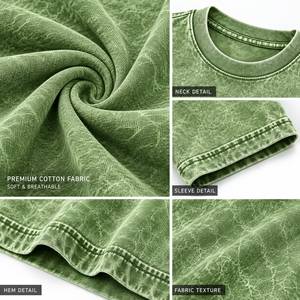 T-shirt en coton surdimensionné pour homme, vert délavé, manches courtes, col rond, décontracté, respirant, tricoté, écologique, style vintage - Product Image 6