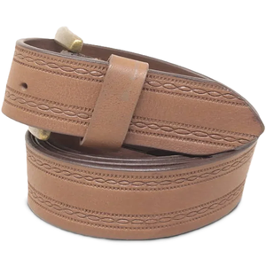Cinturón de cuero genuino estilo western color marrón claro con diseño grabado y hebilla de latón ajustable, diseño de última tendencia. - Product Image 3