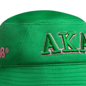 AKA Forest Green & Light Pink Raised 3D Embroidered <b>Bucket</b> <b>Hat</b> <b>Reversible</b> Greek Sorority Cap OEM ODM Wholesale - Product Image 3