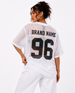 Maillot de football américain unisexe en maille filet athlétique personnalisé avec logo, transparent, style streetwear d'été, vente en gros OEM - Product Image 2
