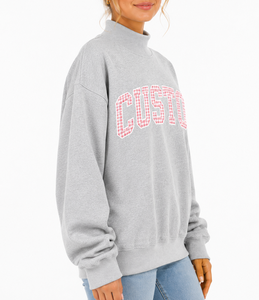Sweat-shirt à col roulé personnalisé avec impression de lettres pour femme, gris, mélange de coton, tricoté, décontracté, coupe classique, automne - Product Image 2