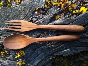 Service à salade royal en bois d'acacia avec manche élégant, ustensiles de table en bois, service à salade ou fourchettes à salade, ensemble de couverts cuillère et fourchette - Product Image 2