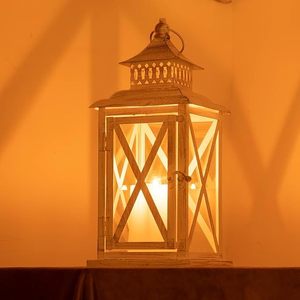 Farol de Metal y Vidrio Blanco Vintage, Farol Colgante Decorativo Estilo Rústico para Decoración del Hogar, Jardín y Bodas - Product Image 5