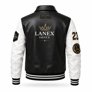 Custom Black <b>White</b> Leather Varsity <b>Jacket</b> for <b>Men</b> Letterman Bomber <b>Jacket</b> with Chenille Embroidered Patches OEM ODM Manufacturer - Product Image 2