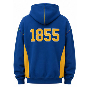 Sweat-shirt à capuche décontracté en polaire pour homme Sigma Chi, bleu et or, avec lettrage 1855 et poche, coupe classique, pour l'automne - Product Image 3
