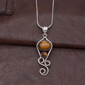 Collar de Moda para Mujer con Colgante de Latón y Piedra Ojo de Tigre, Diseño Artístico en Espiral, Estilo Vintage, Hecho a Mano, Estilo Bohemio, Étnico, Regalo de Joyería - Product Image 3