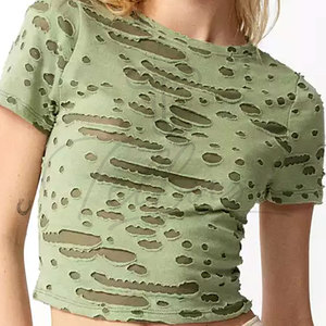 Nuevo y elegante top corto de verano para mujer, ligero y con efecto desgastado, a precio económico. - Product Image 1