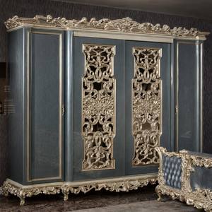 Armario de Lujo de Estilo Europeo Real, de 4 Puertas, de Madera de Caoba Sólida, con Paneles Tallados en Oro, Ecológico y Duradero, para Dormitorio - Product Image 1