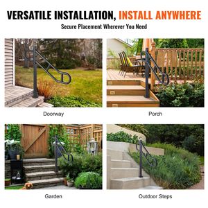 Rampe d'escalier extérieure à poteau unique pour 1 à 3 marches, en acier au carbone courbé, 40,5 po de long x 35,4 po de haut, fixation au sol - Product Image 6