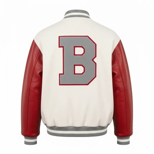 Customized Fashion School Street Style Baseball <b>Jacket</b> Casual Patchwork Windproof Stand Collar <b>Leather</b> Sleeve Varsity <b>Jacket</b> - Product Image 2