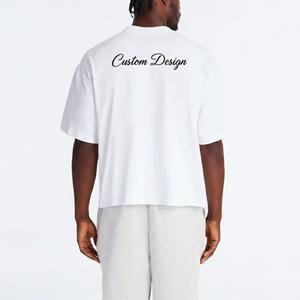 Nouvel arrivage : T-shirt streetwear ample et décontracté pour homme, coupe boxy, col côtelé épais, épaules tombantes, 100 % coton biologique, blanc - Product Image 2