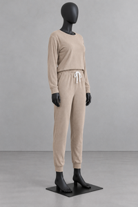 Conjunto Casual de 2 Piezas Tejido para Mujer, Color Sólido, Top de Manga Larga con Pantalones Jogger con Cordón, Transpirable, Corte Holgado, para Todas las Temporadas - Product Image 3