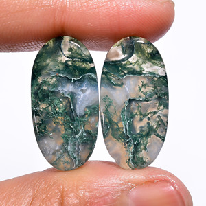 Ágata musgo Forma ovalada Piedra preciosa Ágata musgo Ágata con piedra preciosa de espalda plana para joyería Colgante Fabricación de piedras preciosas sueltas - Product Image 2
