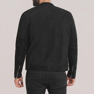 Chaqueta de cuero de gamuza negra para hombre, con cuello alto, cremallera, estilo motero, transpirable, a prueba de viento, ropa de abrigo de invierno, personalizada - Product Image 6