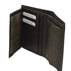 Cartera Trifold Delgada de Cuero Genuino para Hombre, Cierre Plegable Minimalista, Negra, Uso Diario, Cierre Abierto, Compartimento para Identificación de Poliéster - Product Image 2