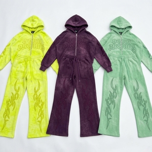 High Quality Lightweight Breathable Solid Acid Wash Sweatpants Hoodie Set Custom Logo <b>Vintage</b> <b>Tracksuit</b> Training Wear Terry - Product Image 6