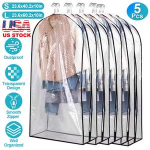 5 Pack <b>Clear</b> Transparent Hanging Garment <b>Bag</b> Dustproof and Waterproof Storage Cover for Suits Sweats Other Garments - Product Image 1