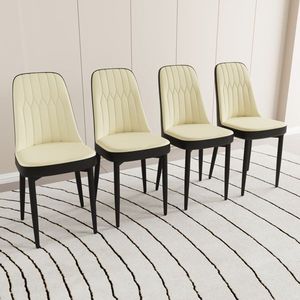 Set di 4 Sedie da Pranzo in Stile Moderno con Tessuto in Pelle PU di Alta Qualità e Cuscini Spessi e Morbidi, Gambe in Metallo Nero - Product Image 1