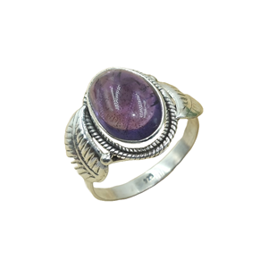 Natural Amethyst Gemstone <b>Ring</b> 925 Sterling Silver Handmade Vintage Leaf Design Boho <b>Statement</b> Jewelry Gift for Women Her Men - Product Image 1