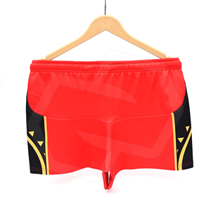 Pantalones Cortos de Rugby Rojos para Hombre con Paneles Laterales Negros y Amarillos, Impresión por Sublimación, Uniforme Deportivo de Poliéster, Directo de Fábrica - Product Image 2