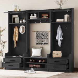 Perchero de recibidor desmontable 4 en 1 con 7 ganchos y cajones de almacenamiento, armario multifunción para abrigos - Product Image 1