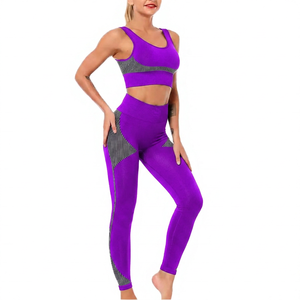 Women's Black Yoga Set High Waist Leggings Strapless <b>Lace</b> <b>Elastic</b> Waist 2 Piece Activewear Full Length Stretch - Product Image 5