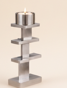Support de bougie minimaliste en aluminium satiné naturel, étagère à niveaux moderne, support de pilier architectural, décoration nordique pour la maison - Product Image 4