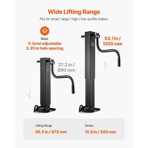 Martinetto Girevole per Rimorchio con Capacità di Carico Dinamica di 12000 Libbre, Montaggio su Tubo, Maniglia Ergonomica, Verticale da 12,6 Pollici per Rimorchi di Camion - Product Image 5