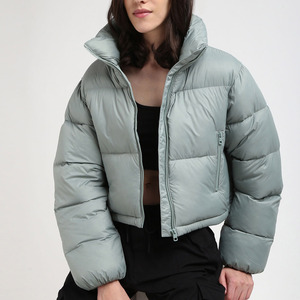 <b>Women</b> Quilted Puffer Jacket Short Stand <b>Collar</b> <b>Women</b> Puffer Jacket Long Reflective Puffer Jacket Black Cropped Puffer Jacket - Product Image 1
