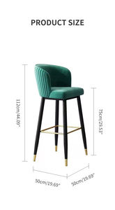 Tabourets de bar modernes de luxe en velours avec dossier, repose-pieds doré, chaise de comptoir rembourrée pour la maison et l'îlot de cuisine - Product Image 5
