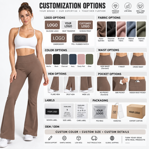 Custom Mid Waist <b>Flared</b> Wide Leg <b>Yoga</b> <b>Leggings</b> Ribbed Knit Spandex/Nylon Quick Dry High Quality Sportswear Wholesale - Product Image 5