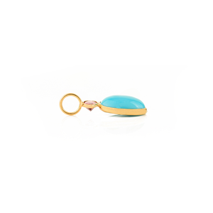 Pendentif élégant au design classique serti de pierres turquoise et tourmaline rose en or jaune 18 carats, bijou minimaliste à deux pierres pour un usage quotidien - Product Image 5