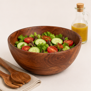 Bol de service en bois d'acacia pour salades et fruits, ustensiles de cuisine en bois massif écologiques pour une cuisine moderne, grand saladier rustique - Product Image 4