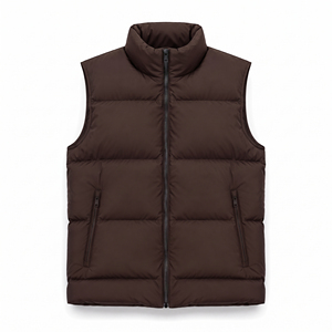 Chaleco Acolchado para Hombre, Color Marrón, Cuello Alto, Cortavientos, Informal, Relleno de Poliéster, Cierre de Cremallera, Color Sólido, Largo Regular - Product Image 6