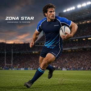 Uniforme de Rugby Personalizado al por Mayor, Sublimado, Azul Oscuro y Claro, Transpirable, de Secado Rápido, Conjunto de Camiseta y Pantalones Cortos, Ropa Deportiva para Equipos, OEM - Product Image 2