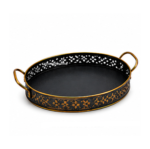 Black Oval <b>Stainless</b> <b>Steel</b> Handmade Eco-Friendly Serving <b>Tray</b> with Handles for Residential Use - Product Image 1