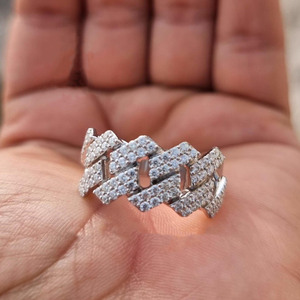 Geometric Moissanite Diamond Cocktail <b>Ring</b> Pave Setting 925 <b>Silver</b> Luxury <b>Statement</b> <b>Ring</b> Unisex Engagement Style Cuban Link <b>Ring</b> - Product Image 2