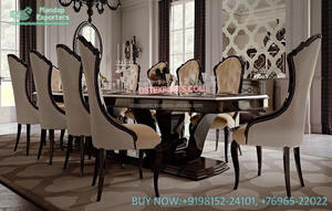 Stylish Look Marble Top <b>Dining</b> Table Set Wooden Handcraft <b>8</b> Seater <b>Dining</b> Set Traditional Teak Wood <b>Dining</b> Table & <b>Chairs</b> Set - Product Image 2