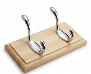 Premium Wood Wall Mount <b>Hook</b> Rack With 2 Chrome <b>Hooks</b> Simple Design For Clothing Storage Kitchen And Bathroom Decor - Product Image 3