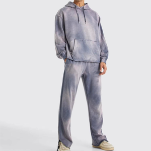 Good quality <b>Tie</b> <b>Dye</b> Hooded Tracksuit 100% Cotton Full Length Loose Fit Gradient Color Casual Autumn Wear With Side Pockets - Product Image 2