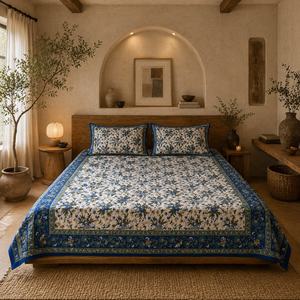 Jaipur Hand Block Printed Cotton Flat King Size Bedsheet 3 <b>PC</b> <b>Set</b> Non Toxic Dyes Soft Breathable Durable Eco-Friendly All Season - Product Image 5