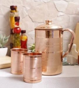 Traditional Copper <b>Jug</b> Set with Glass Ayurvedic <b>Drinking</b> Pitcher Bulk Export Manufacturer India - Product Image 3