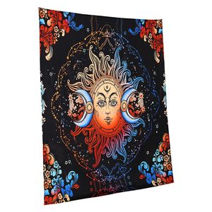 Tapisserie murale esthétique florale mystique psychédélique Soleil Lune, couverture murale vintage en polyester pour la décoration intérieure - Product Image 1