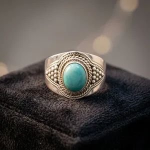 Geometric Bohemian 925 Silver Larimar Gemstone <b>Ring</b> Bezel Setting Unisex Everyday Wear - Product Image 6