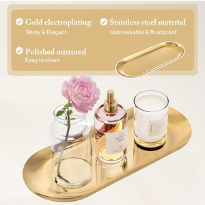 Oval Gold Plated <b>Storage</b> <b>Tray</b> Polished Finish Minimalist Design For Table Use Neatening <b>Storage</b> - Product Image 2