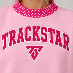Conjunto Deportivo Casual Personalizado de 2 Piezas para Mujer, con Cuello Alto y Detalles de Puntos en Contraste Rosa - Product Image 5