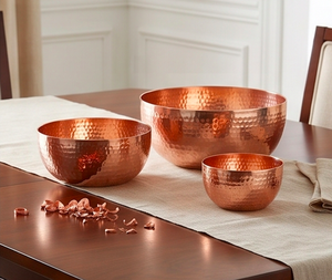 Bol en cuivre martelé fait main, vaisselle en métal poli, plat de service décoratif pour les fêtes - Product Image 5