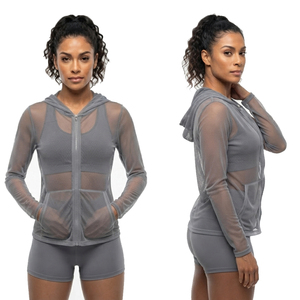 Hoodie transparent à manches longues pour femmes, fermeture éclair, capuche transparente, été, 100% polyester, hoodies transparents pour femmes - Product Image 1