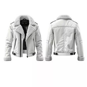 Custom Trending <b>Bomber</b> <b>Jacket</b> Real Sheepskin Leather <b>Shearling</b> Fur Warm Breathable Winter Filled Biker Style For Unisex Wear - Product Image 3
