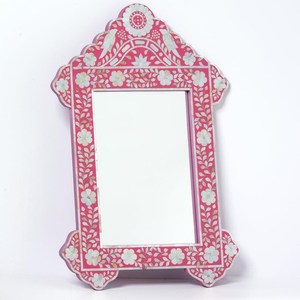 NEHA ENTERPRISES Pink Floral Bohemian Inlay Handmade Eco-Friendly <b>Lightweight</b> Irregular Shape Decorative MDF Framed Wall <b>Mirror</b> - Product Image 3